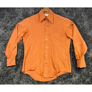 Vintage Landmark Shirt Copper Brown Long Sleeve 70s Disco Style Size 15-33 *Flaw